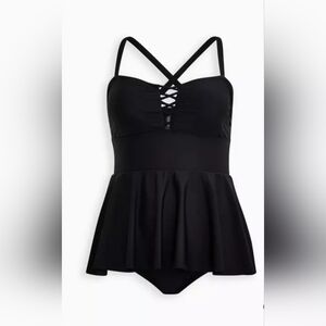 NWT Torrid Black One Piece Wireless Peplum Swim Dress Size 2X